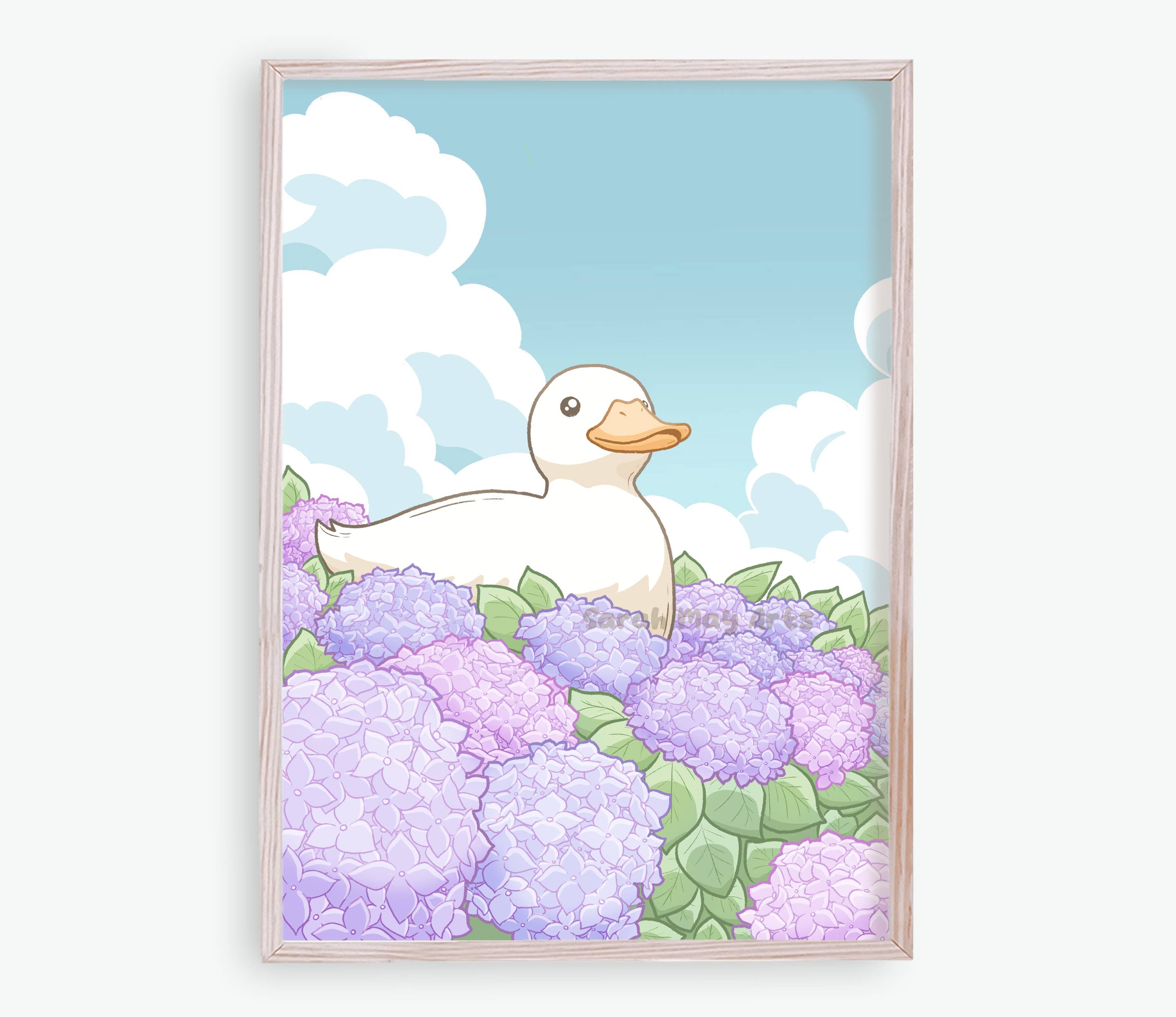Sarah May Arts - Wholesale Art Print - Hydrangea Duck Print | Fine Line Cute Floral Art3