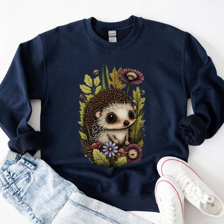 Vivtrek - Wholesale Graphic Sweatshirt - Unisex - Cute Baby Hedgehog Nature Cottagecore Lover Sweatshirt,1