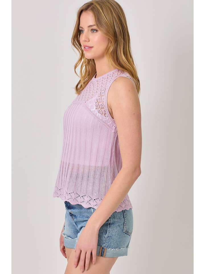Mystree - Wholesale Knit Top - Women's - 60948 Crochet Yoke Sleeveless Sweater Top 17