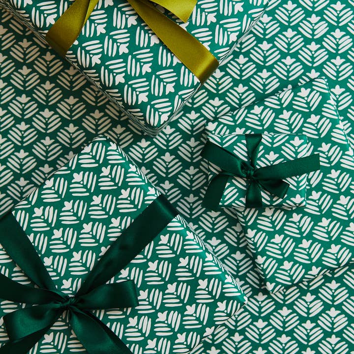 Heather Evelyn - Wholesale Flat wrap - Geo Flower Gift Wrap Green