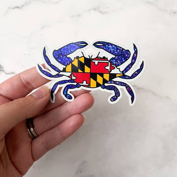 Sticker met blauwe glitterkrabvlag van Maryland voor wholesale door Jami Creates