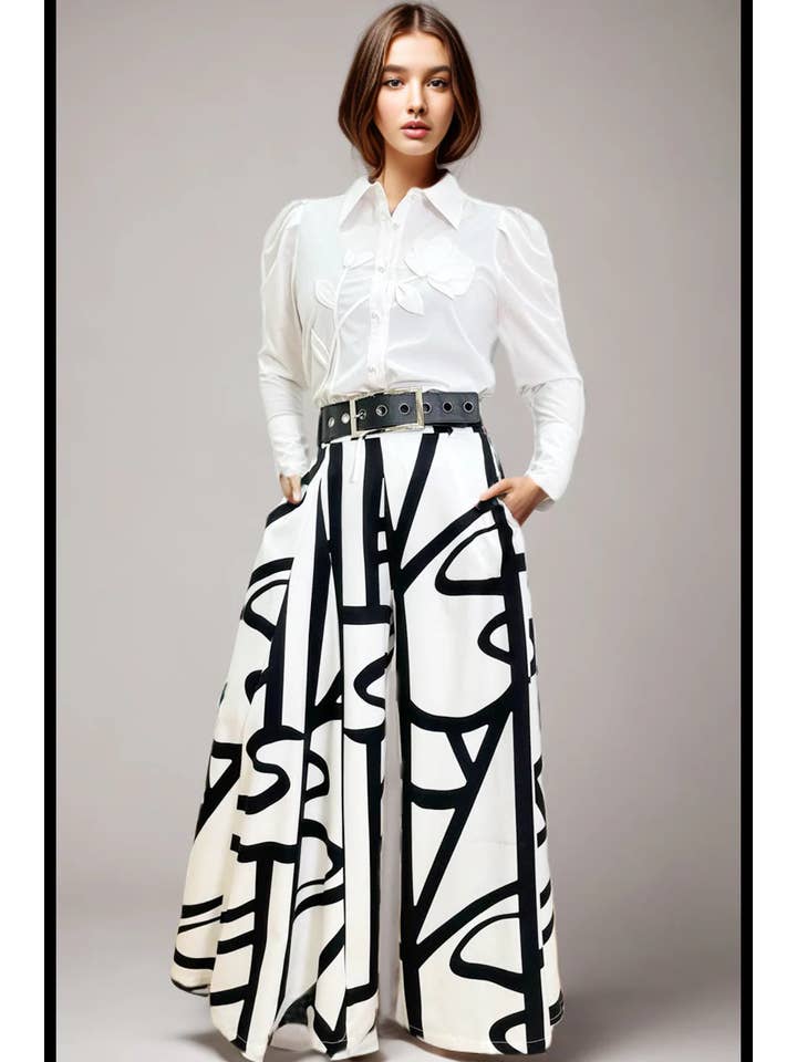 N by Nancy - Wholesale Pants - Women's - A93170B WIDE LEG PALAZZO PANTS (BLK, WHT)