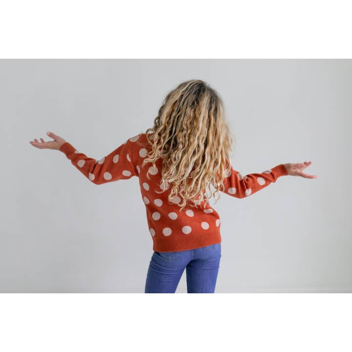 Oopsie Daisy - Wholesale Knit Sweater - Kids - Kids Rust & Beige Polka Dot Crew Neck Winter Sweater