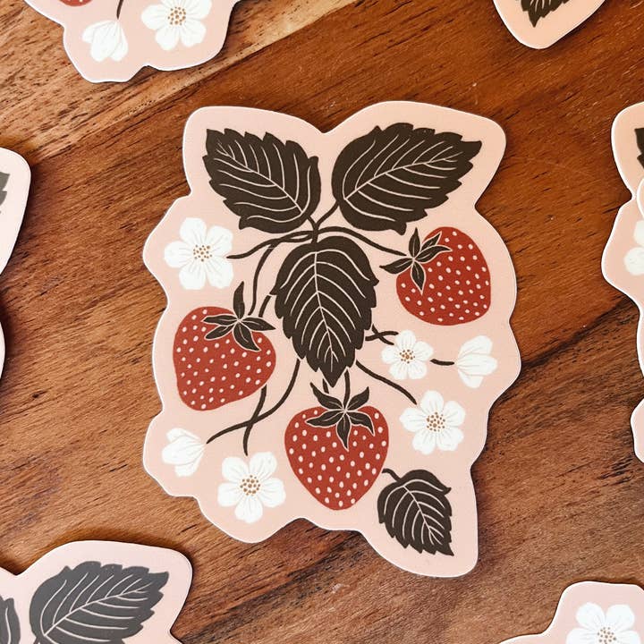 Flora West Design - Wholesale Sticker - Strawberry Patch Vinyl Sticker blush garden sticker floral1