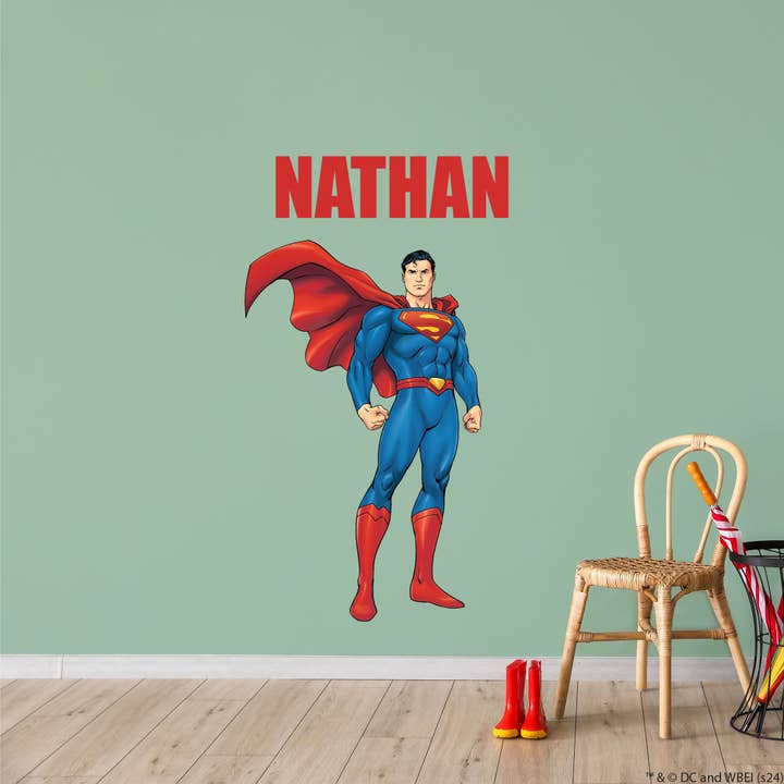 Superman Wall Sticker - Stood with Cape Blowing Personalised Wall Decal DC Superhero Art for wholesale by Themed