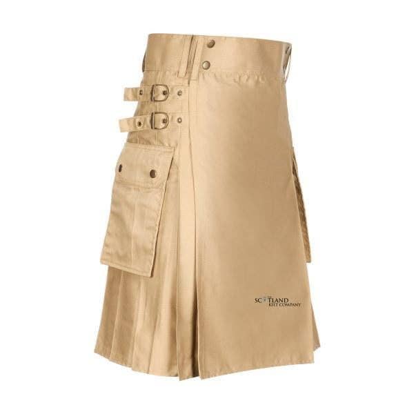 Kaki Utility kilt voor wholesale door The Scotland Kilt Company