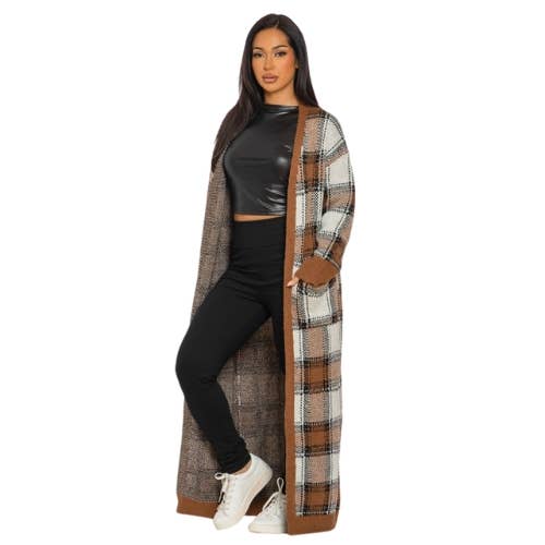 LOVE SENSE - Venta al por mayor Cárdigan - Mujer - CÁRDIGAN DE PUNTO A CUADROS CON CINTURÓN6