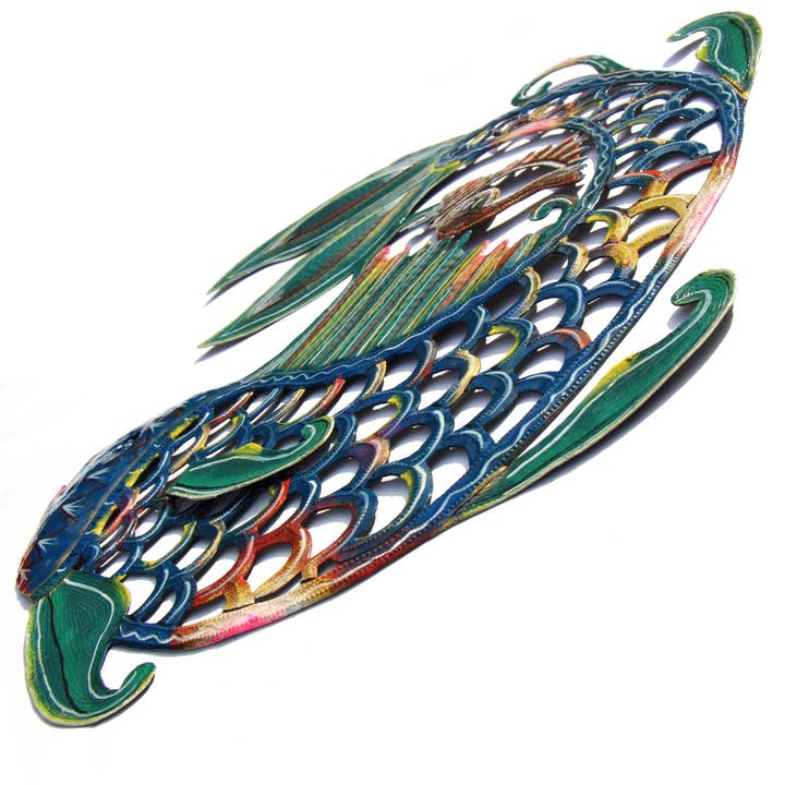 Global Crafts – Großhandel 3D-Wandkunst – 24" Fisch und Shell Sea Life Nautische Haitianische Metalltrommel5