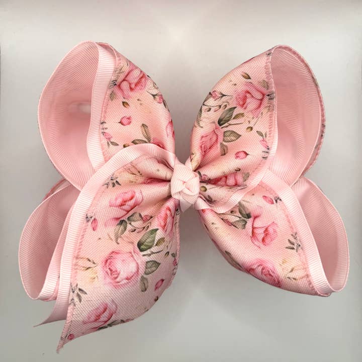 Pink Roses Bow for wholesale by Luminous Sky Bowtique