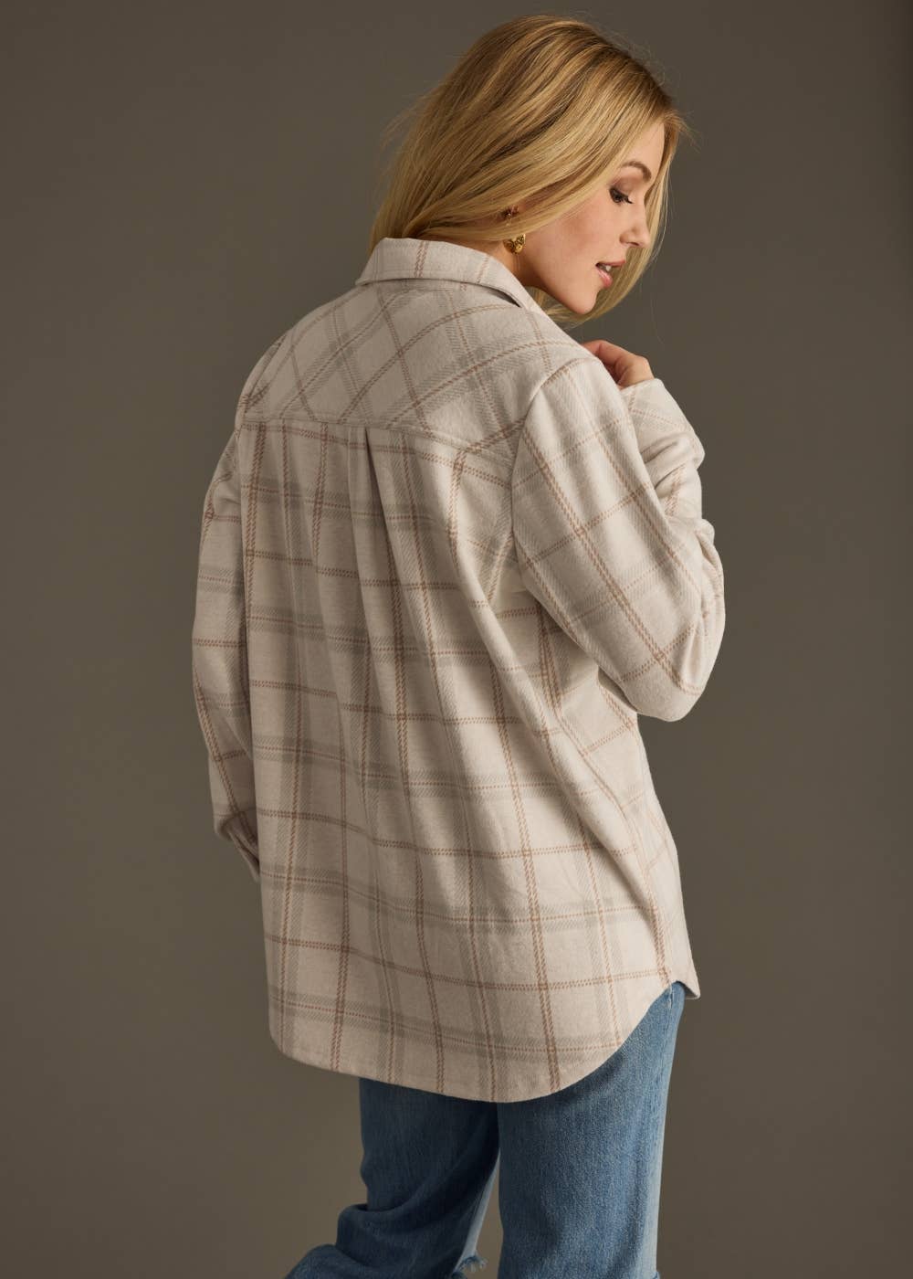 Panache Apparel Co. - Wholesale Button Down Shirt - Women's - Lt. Tan, Brown & Gray Plaid Button Up2