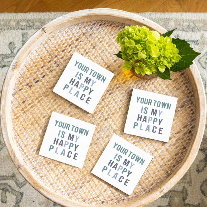 Personalized Happy Place Coaster Set for wholesale by Rustic Marlin