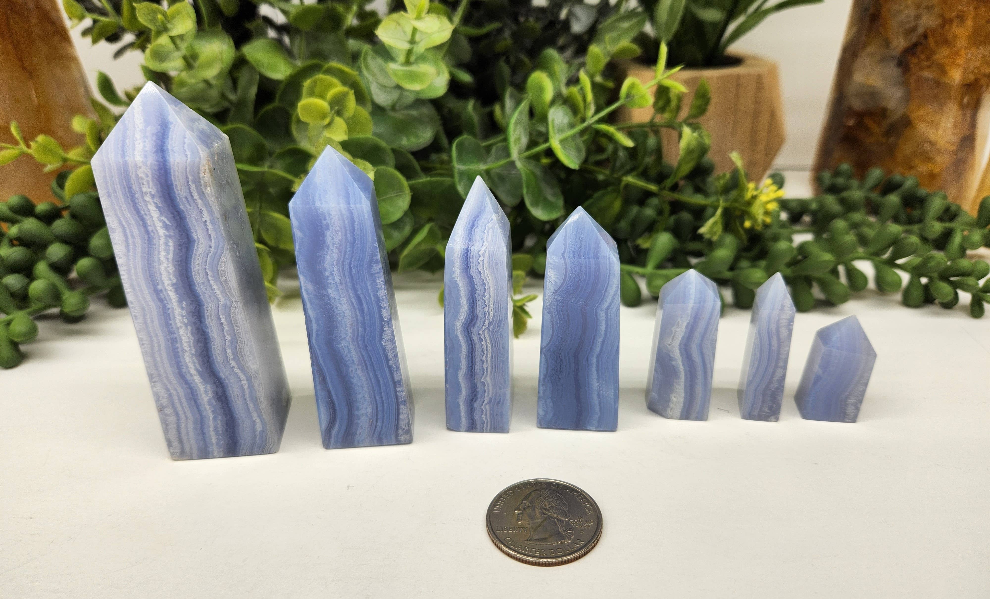 Meraki Gemstones – Engroshandel Spirituelle sten og krystaller – Blue Lace Agate obelisktårne i 0,5 lbs trin4