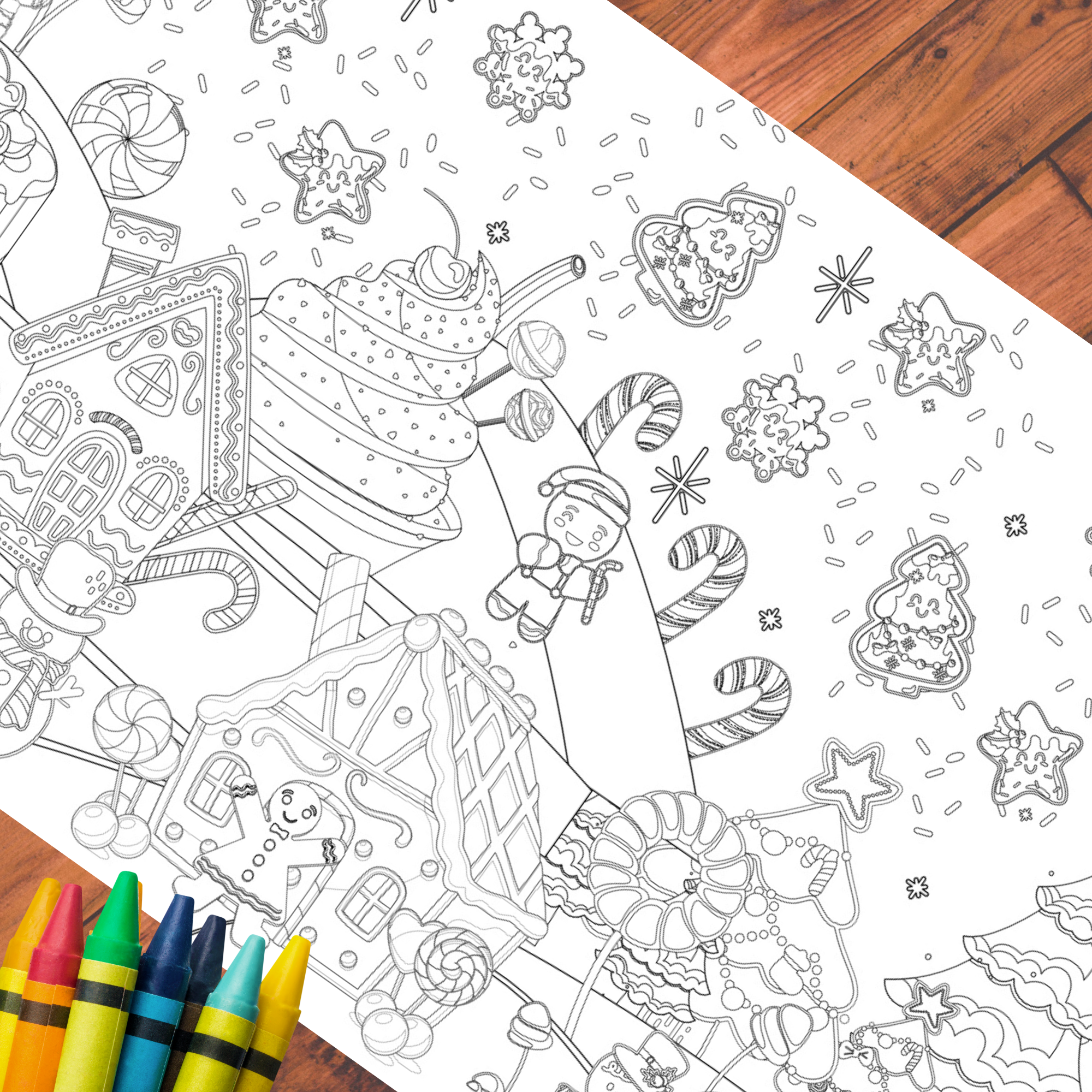 Creative Crayons Workshop - Wholesale Colouring tablecloth – Child & baby - Gingerbread Christmas Coloring Tablecloth1
