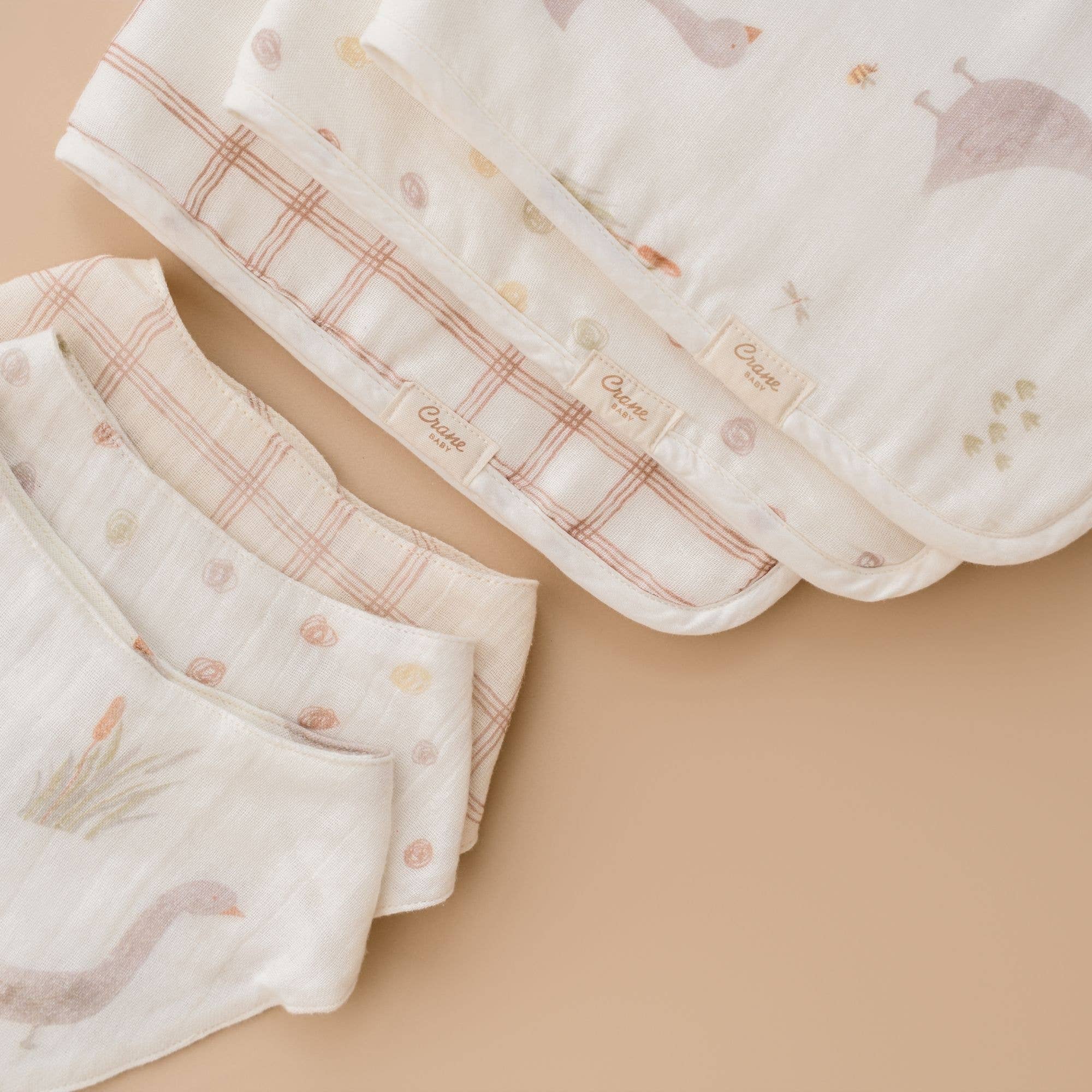 Crane Baby - Wholesale Burp Cloth Set - Baby - Charlie 3-pc. Farmhouse Goose Burp Cloth Set3