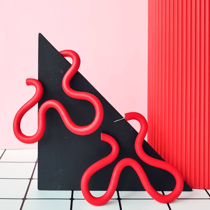 Mono - Wholesale Hoop Earrings - polymer clay squiggle earrings in 8 different colors. 5