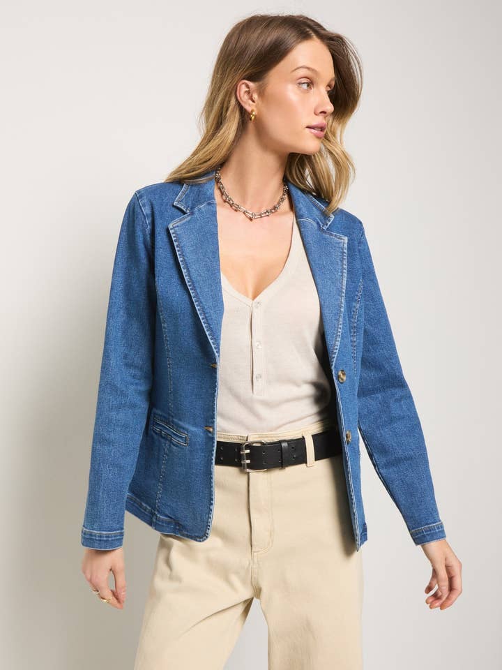 Medium Wash Pacific Heights Denim Blazer for wholesale on Faire