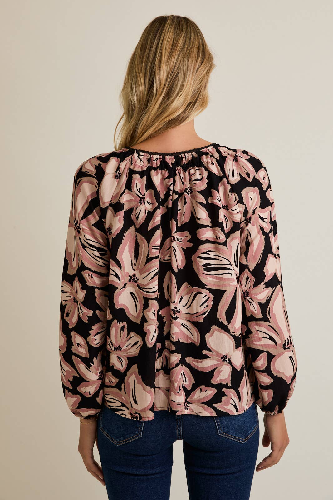 FRONT TIE PUFF LONG SLEEVE FLORAL TOP for wholesale on Faire2