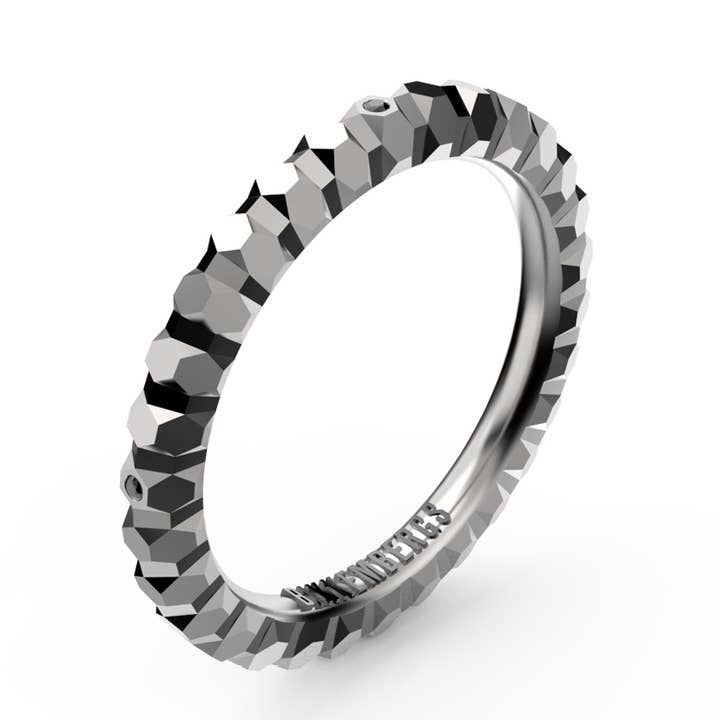 GEOR01WW - 316l steel ring and diamonds for wholesale by BIKKEMBERGS