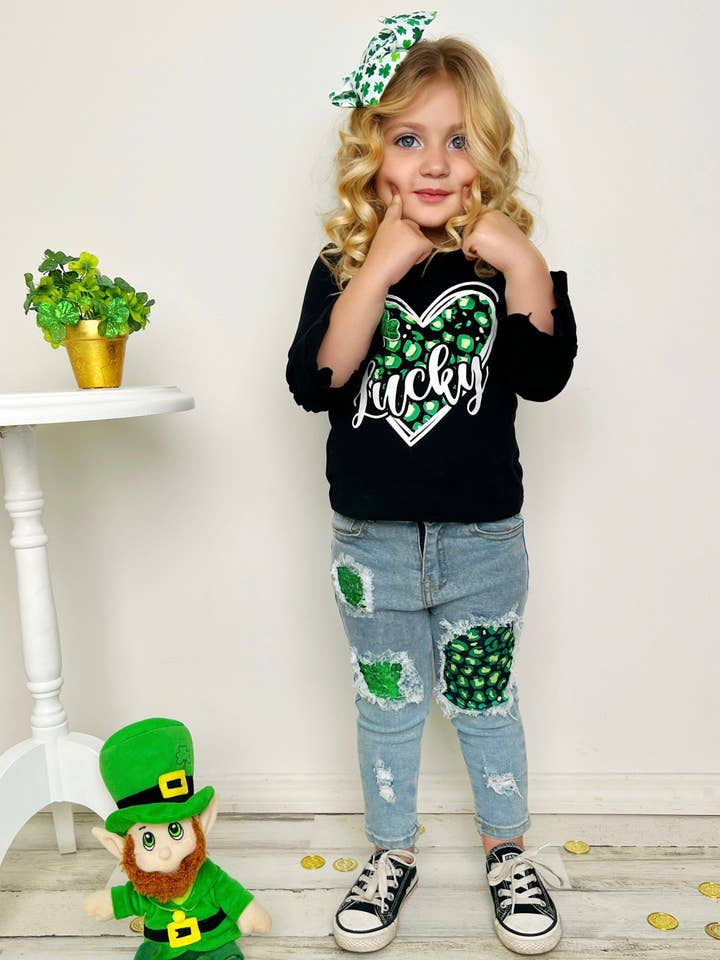 Lucky Heart Patched Jeansset för wholesale av Mia Belle Girls • Wholesale