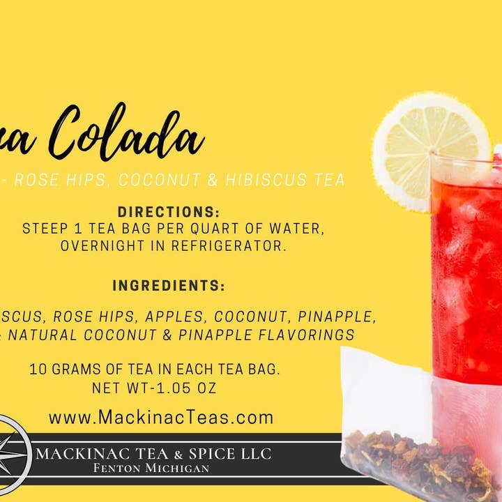 Mackinac Tea & Spice llc - Wholesale Tea Bags - Pina Colada Iced Teazers Cold Brew Tea Bags