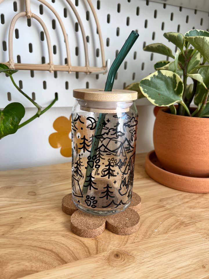 Happy Camper Beer Can Glass for wholesale by YellowBridge