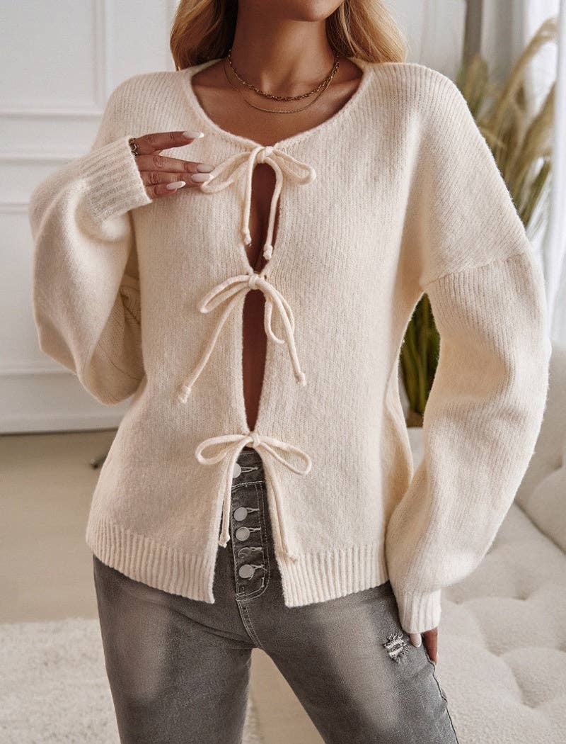 Masyal - Venta al por mayor Jersey de punto - Mujer - Jersey de punto abierto con lazo en la parte delantera1