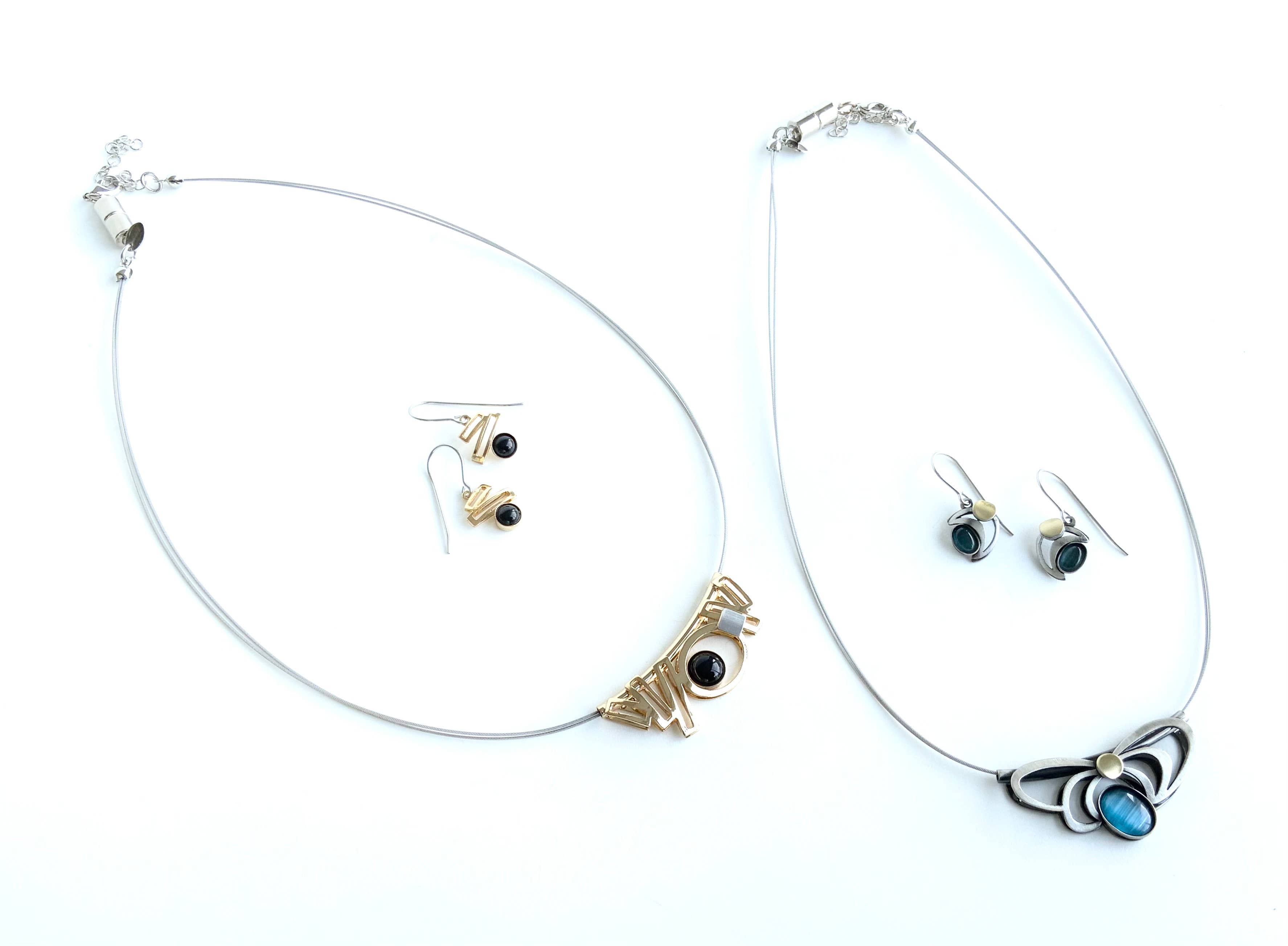 Christophe Poly / Crono Design - Vente Parures de bijoux - ENSEMBLES (GY1) - Collier (G) 17"+2" & Boucles d'oreilles crochet en fil (Y) Ensemble6