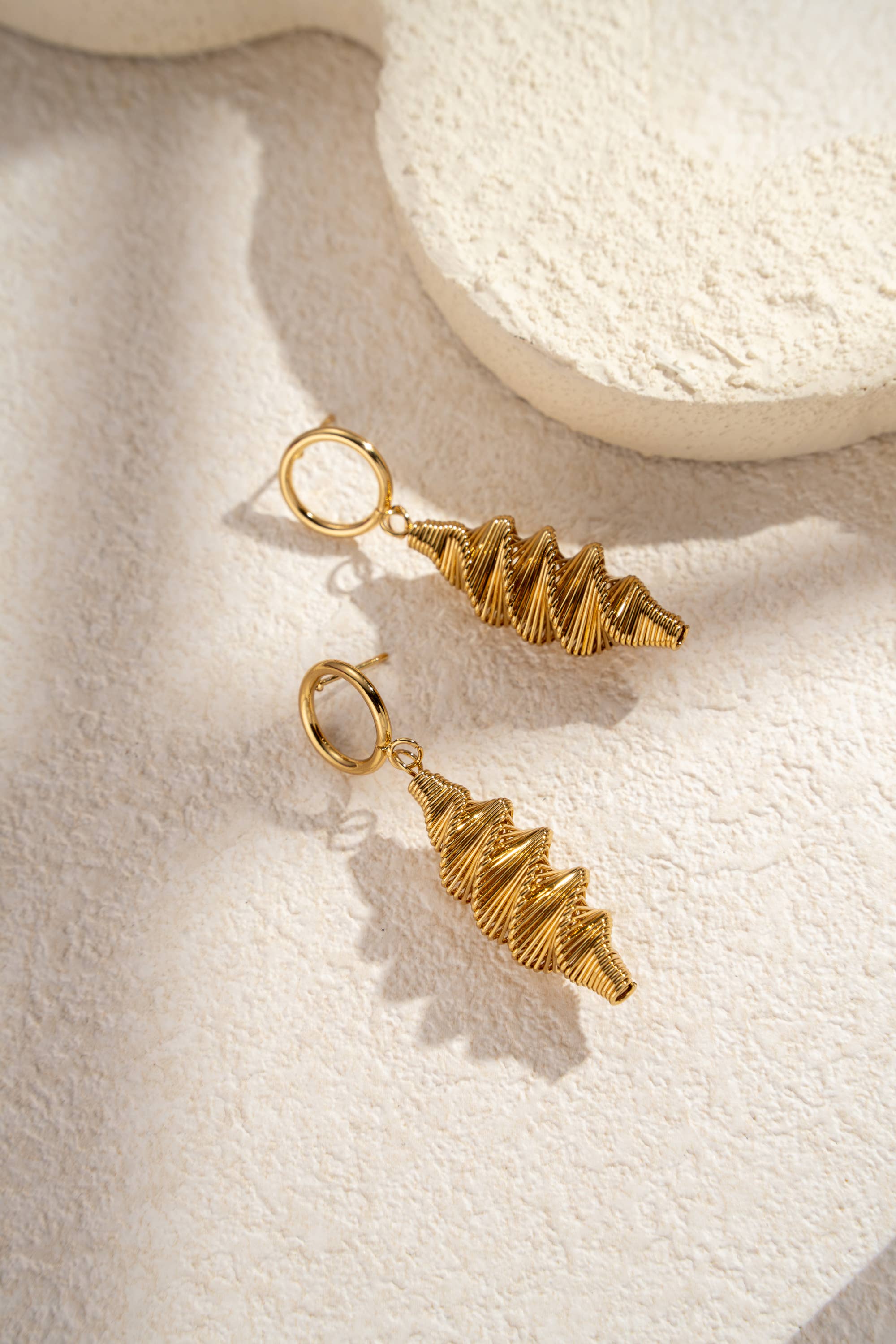 COSMOS - Wholesale Dangle Earrings - Gold spiral cone stainless steel earrings