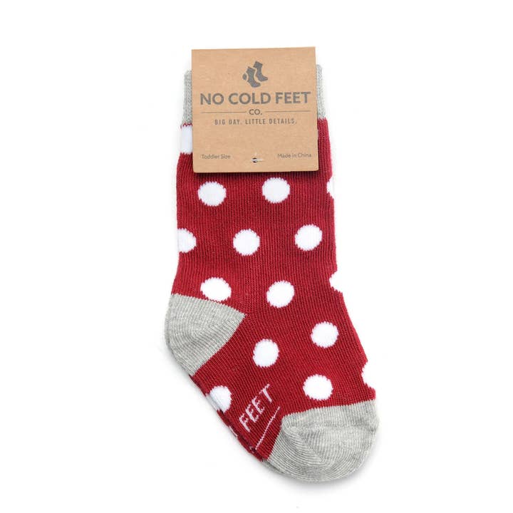 No Cold Feet - Wholesale Socks - Kids - Burgundy with White Polka Dot Toddler Socks1