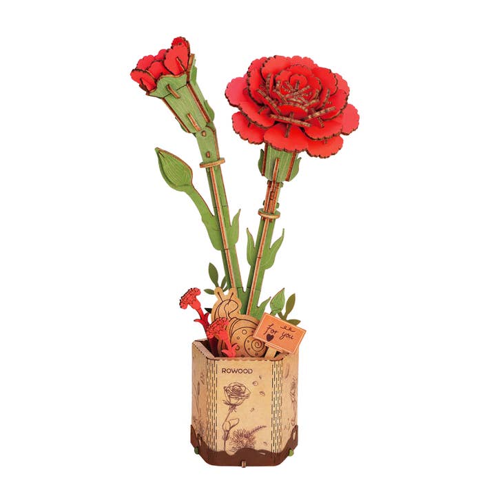 Puzzle de fleurs en bois 3D : œillet rouge pour la vente par Hands Craft