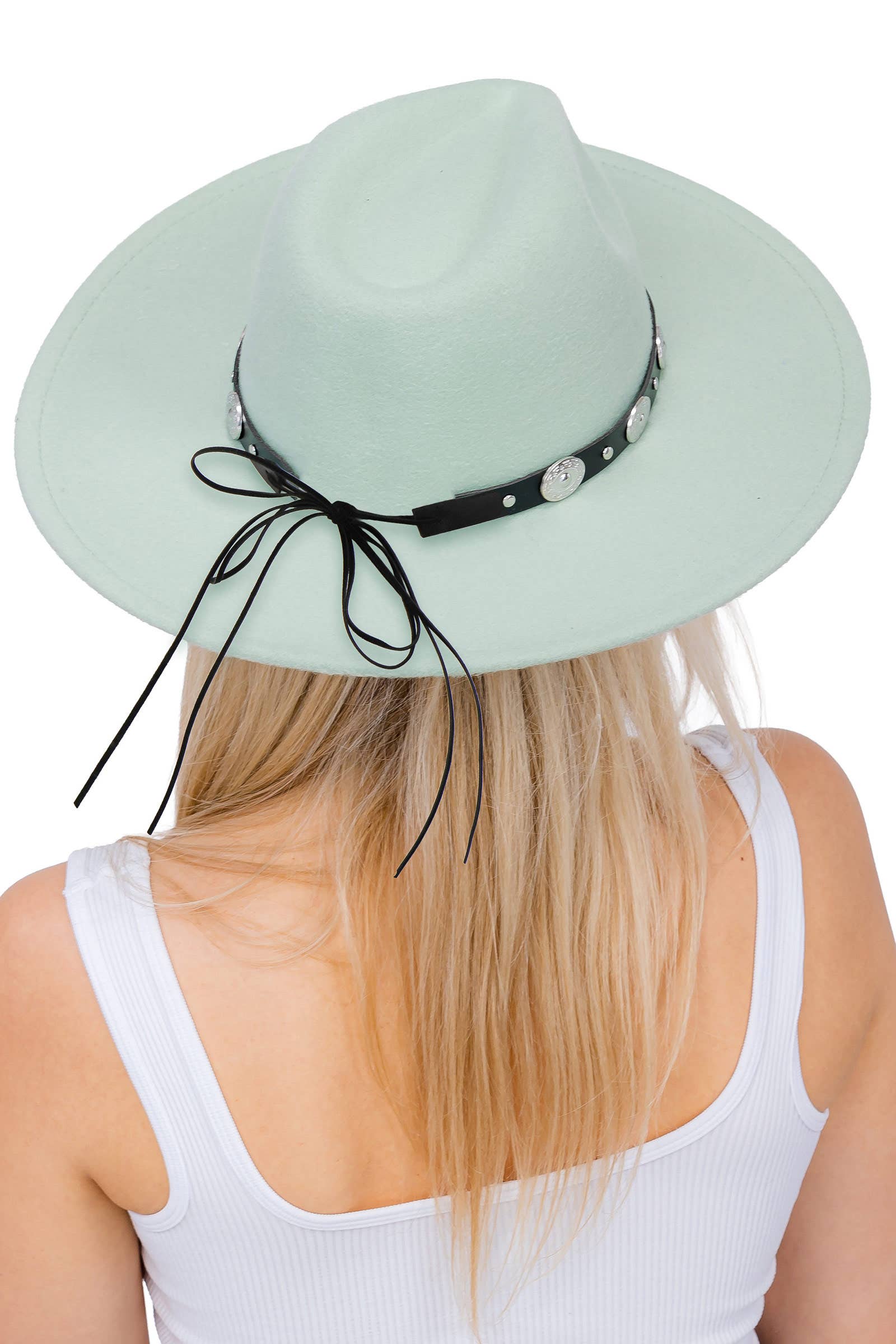 Cap Zone – wholesale Fedora – Women’s – Concho Belt Wide Flat Brim Felt Rancher Hat20