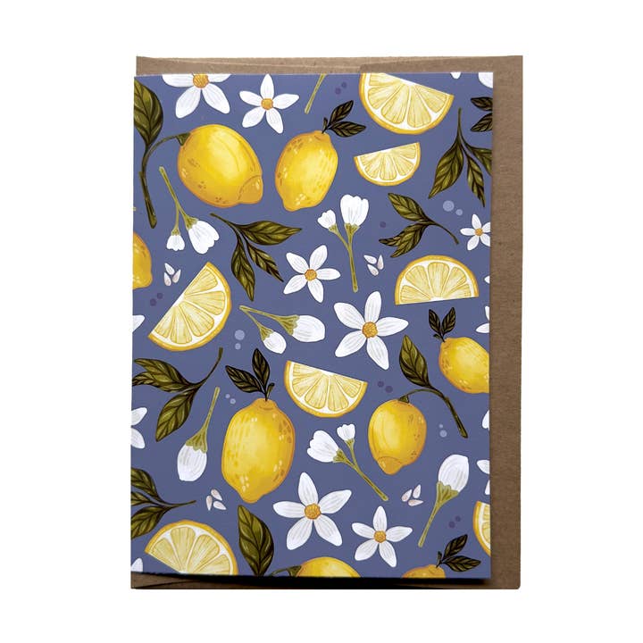 Lemon and Flower Patterned Blank Everyday Greeting Card for wholesale by Kristin Heldt Art