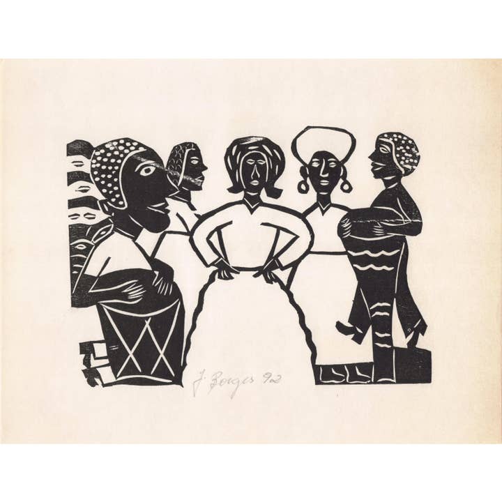 Med. J. Borges Woodblock Print, Drum Party #26, Brazil for wholesale by Tesoros Trading Company
