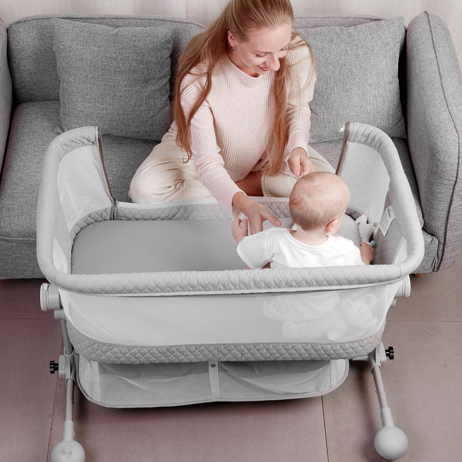 Sunveno - Wholesale Bassinet - Baby - Portable Baby Crib Bassinet with Adjustable Height 11