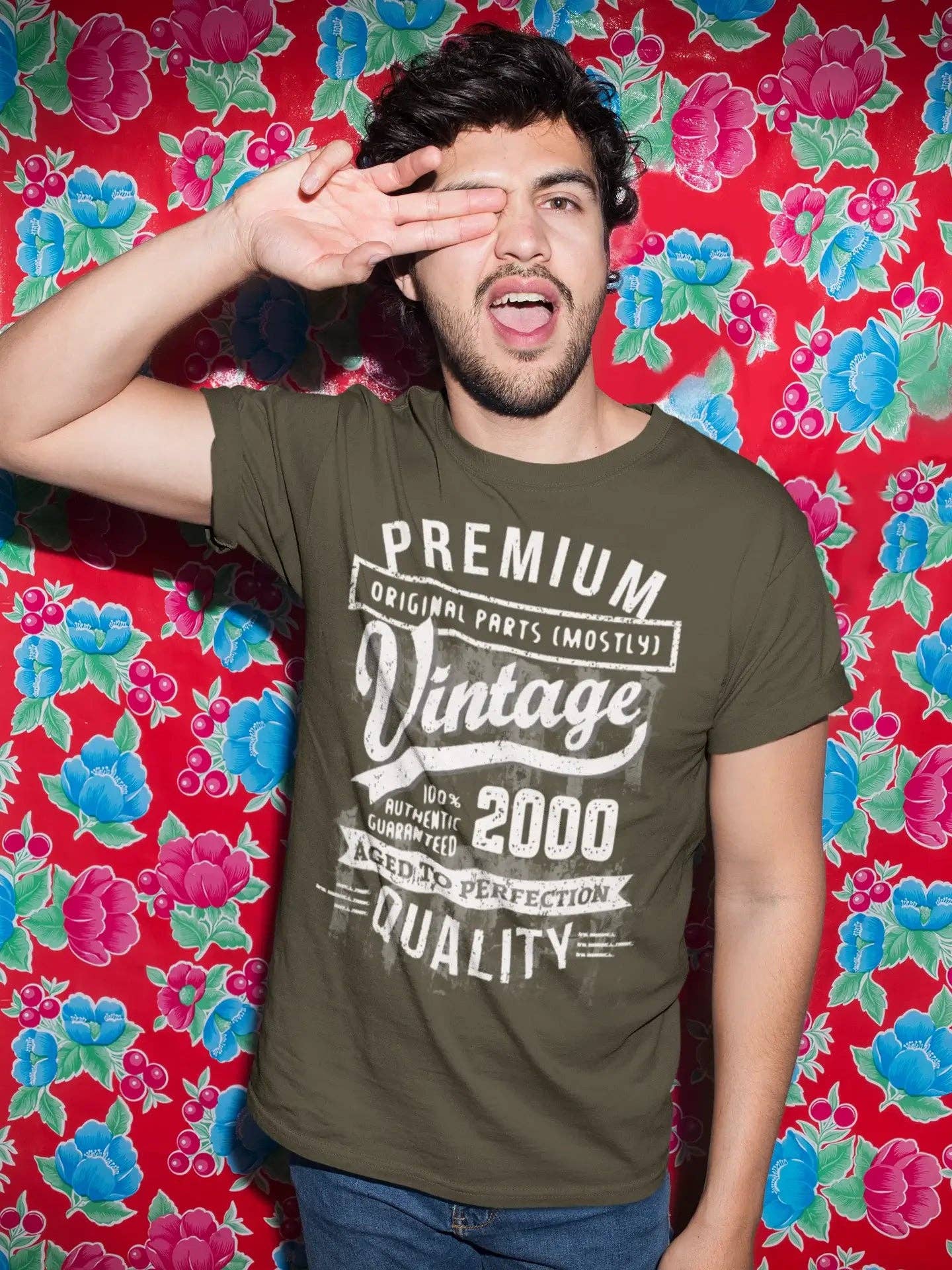 Gris chiné ULTRABASIC - T-shirt cadeau d'anniversaire graphique pour homme, 2000 Aged to Perfection en vente sur Faire9