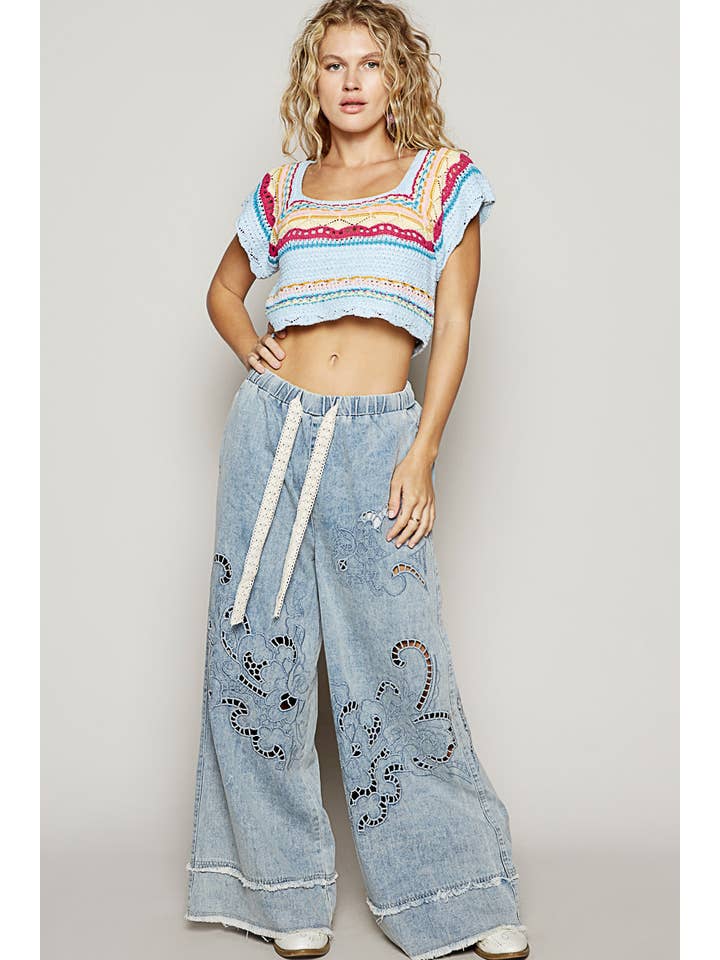 Pol Clothing - Wholesale Pants - Women's - Vintage washing outseam woven twill wide pants3