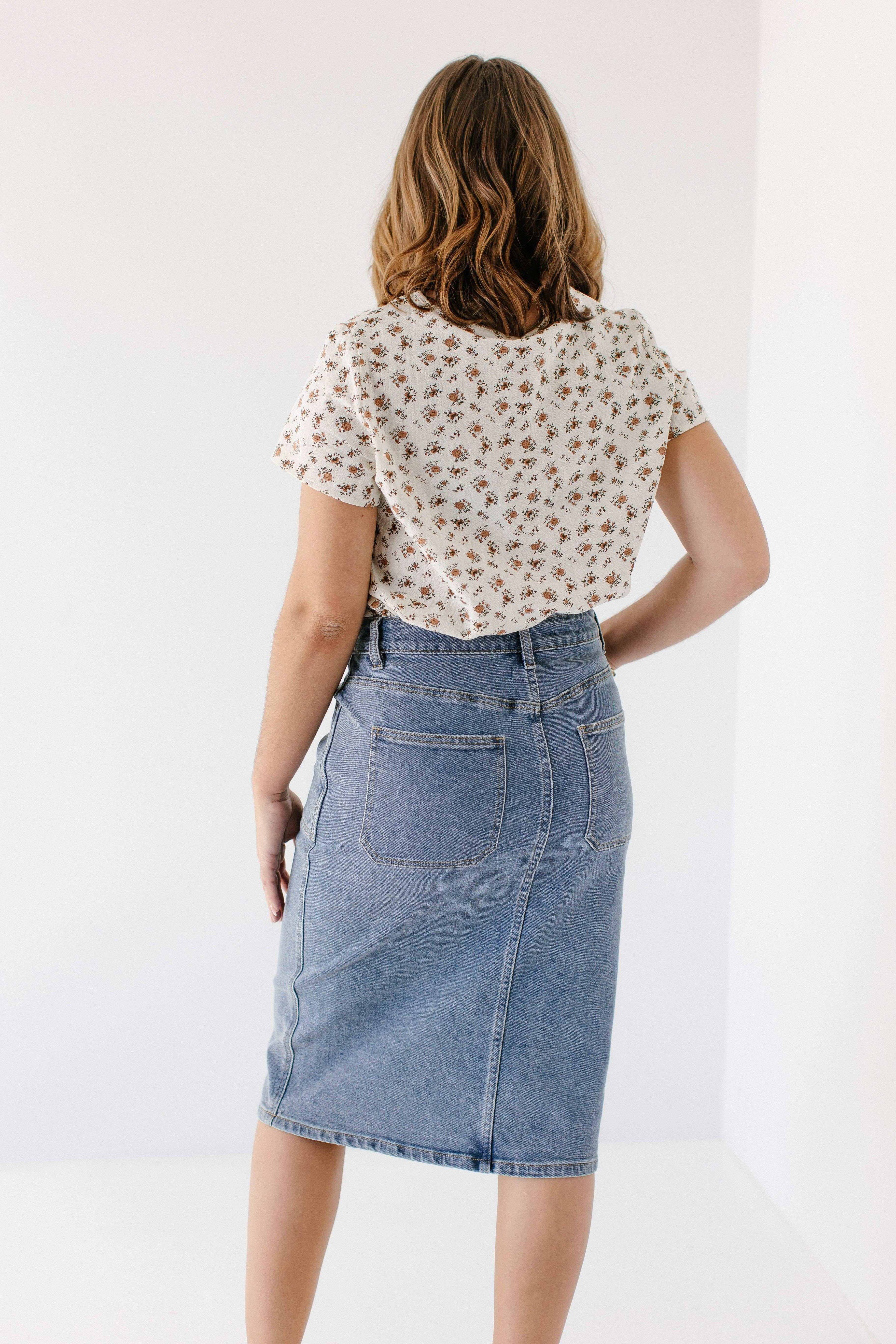 Vintage-Waschung 'Sonya' Jeansrock mit aufgesetzten Taschen und Stretch für den Großhandel auf Faire13