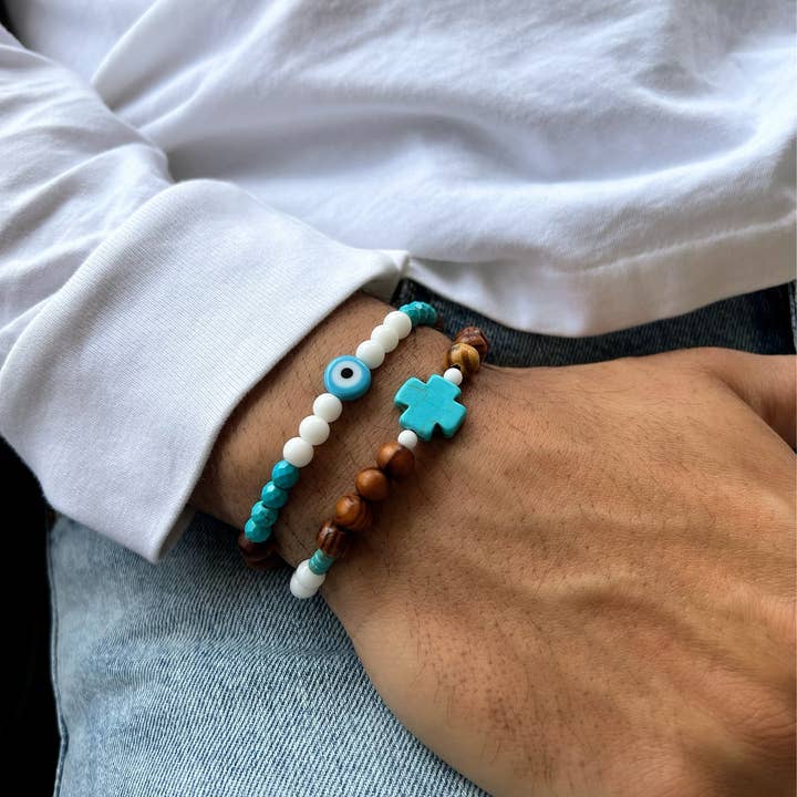 Christina Christi - Vendita all'ingrosso Gioielli - Uomo - Bracciale da uomo con croce turchese, bracciale uomo malocchio
