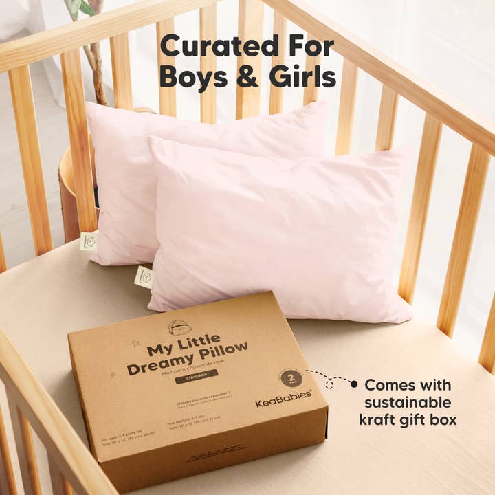 Mist roze KeaBabies 2-pack peuterkussens om in te slapen, 13x18 voor groothandel op Faire8