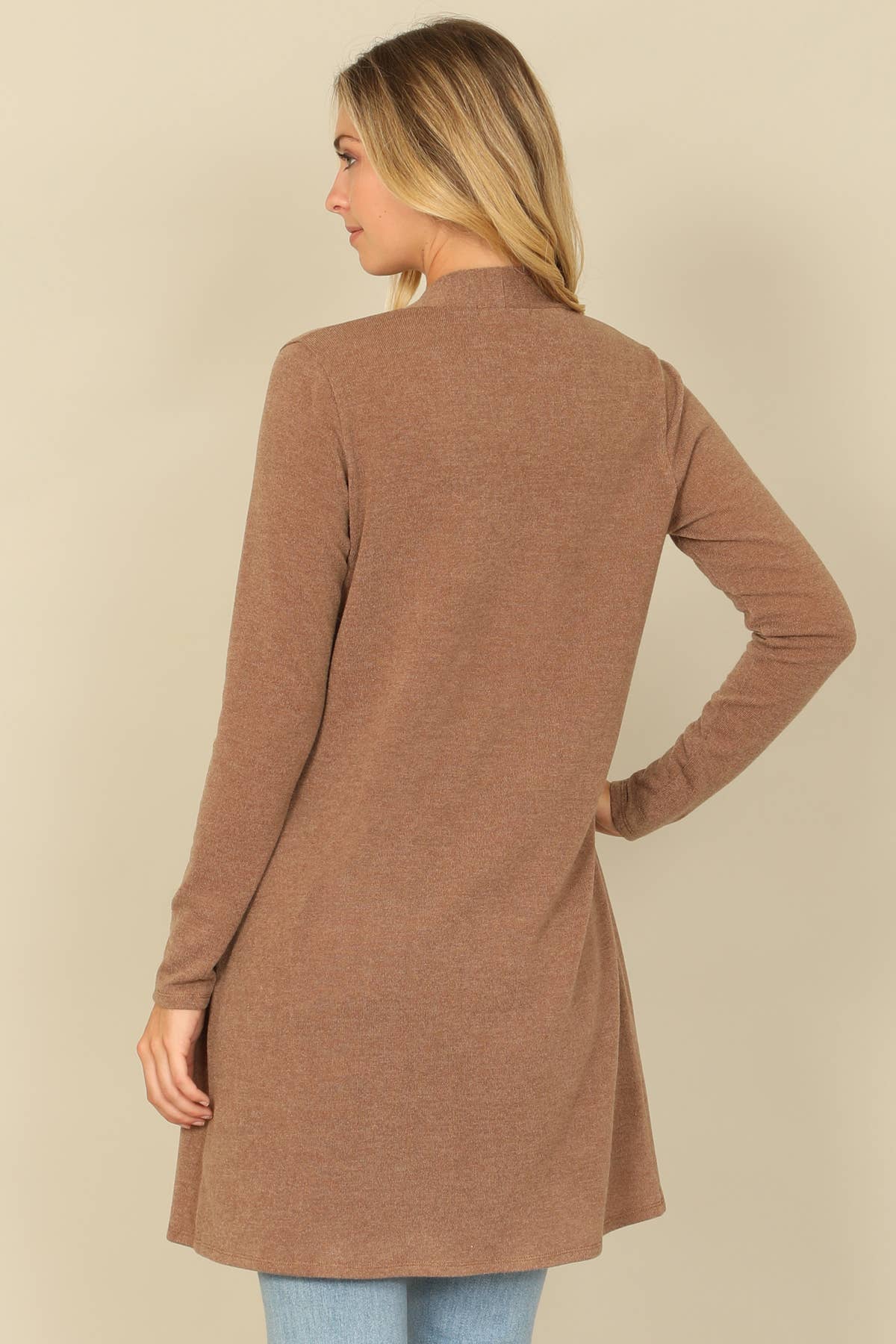 You & Me - Wholesale Cardigan - Women's - YMC30014V-SOLID LONG SLEEVE SIDE POCKET OPEN FRONT CARDIGAN6