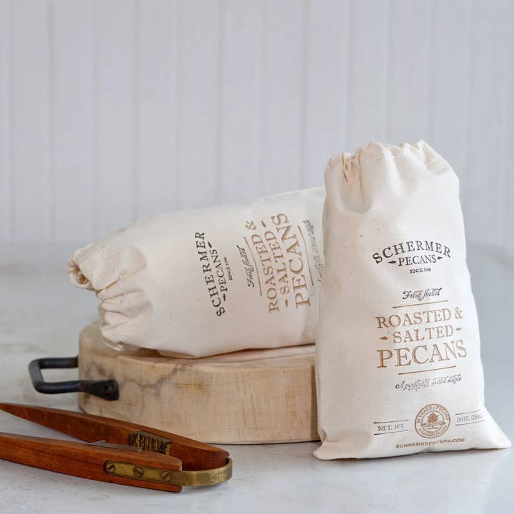Schermer Pecans - Wholesale Nuts - ROASTED AND SALTED PECANS - Ga Grown - 12 Cloth Bags/Case