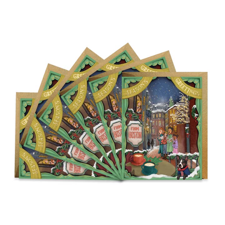 Boston Season's Greetings Boxed Set Of 6 Cards for wholesale by Good Juju Ink