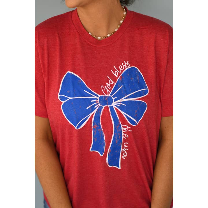Heather Red RTS God Bless The USA Bow Tee for wholesale on Faire
