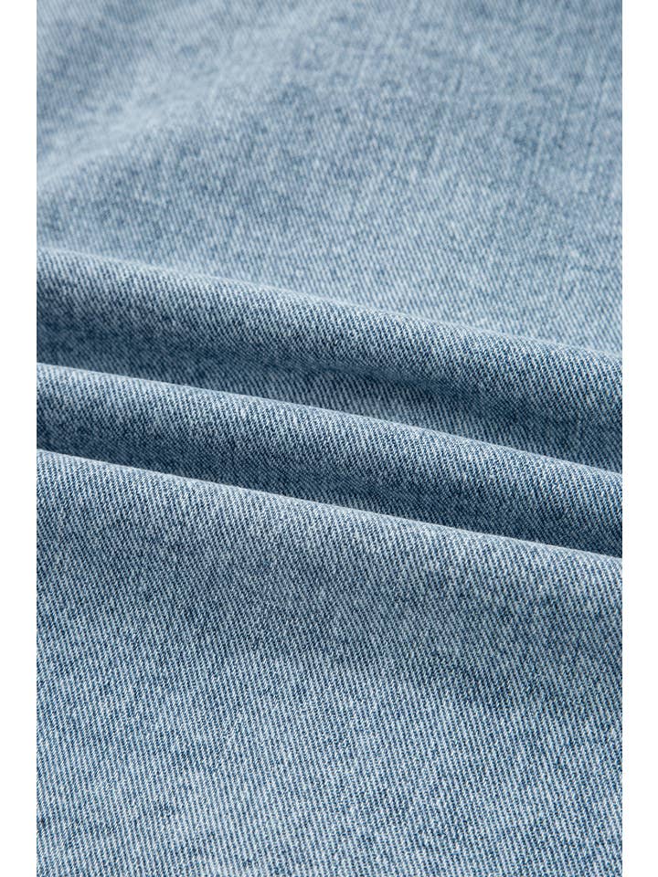 PRETTY BASH - Vente Veste en jean – femme - Veste en denim solide à col festonné avec poches plaquées et boutons.13