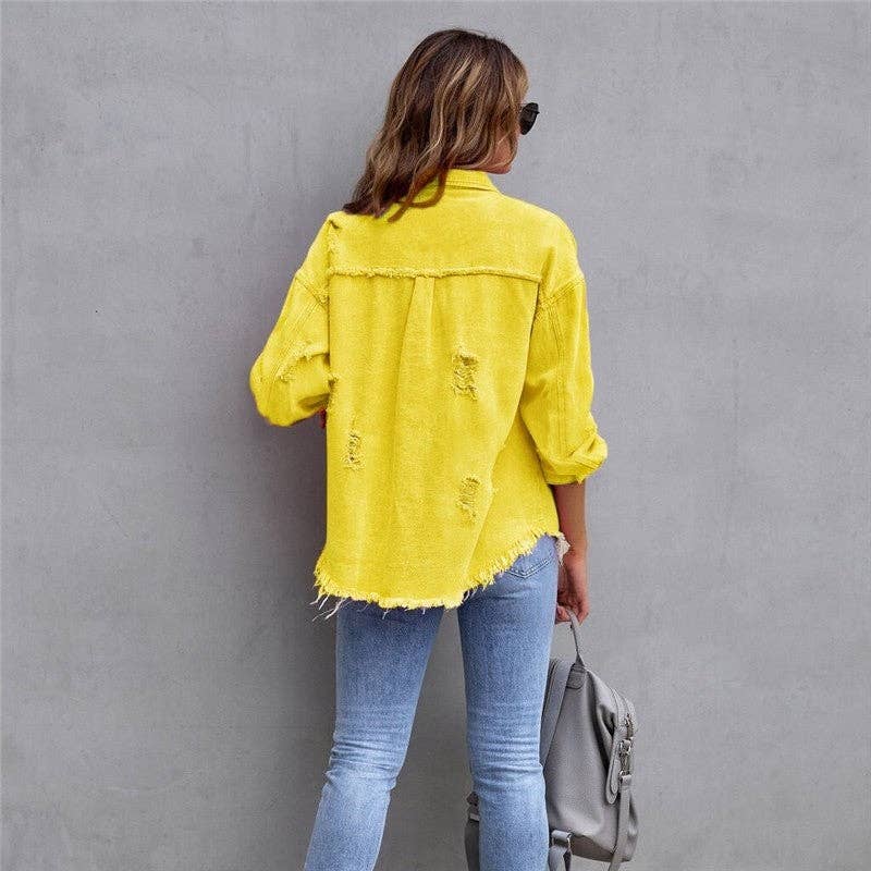 UZ Wholesale Store - Vendita all'ingrosso Giacca di jeans - Donna - Giacca in denim invecchiato tinta unita di media lunghezza1