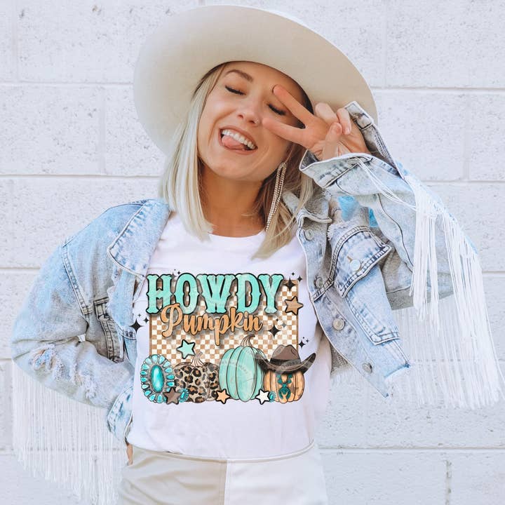 Sudadera Howdy Pumpkin, cuello redondo estilo western fall para venta al por mayor de Dm Crafting