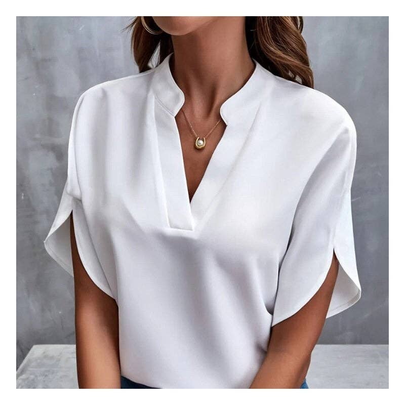 UZ Wholesale Store – wholesale Blouse – Women’s – Casual Solid Color V-Neck Short Sleeve T-Shirt5