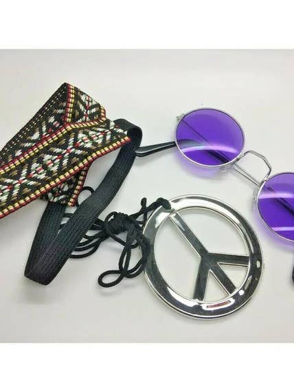 Stylex Party - Vente Déguisement – femme - Hippy Kit Set de lunettes, serre-tête, collier, déguisement1