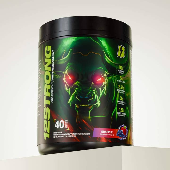 BULL Nutrition - Venta al por mayor Proteínas y superalimentos en polvo - 12 STRONG Pre-Entreno – Manzana y Uva0