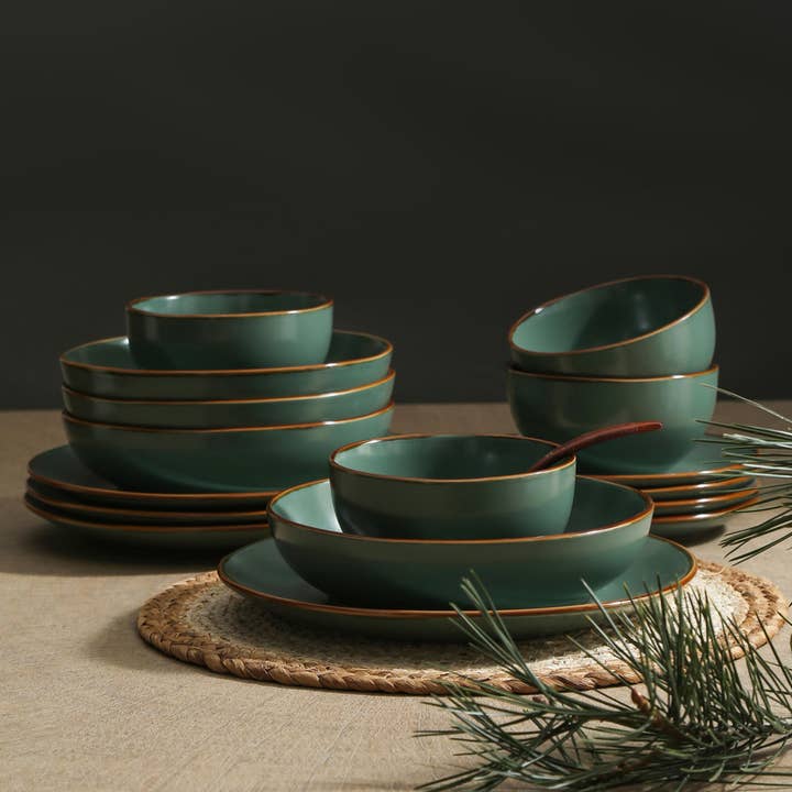 Stone Lain - Wholesale Dinnerware Set - Brasa Stoneware Dinnerware Set - Green3